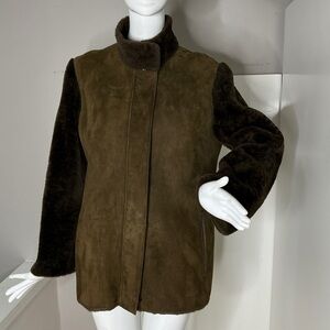 Giuliana Teso Sz 42 Shearling Zip Front Stand Up Collar Jacket Coat - Italy